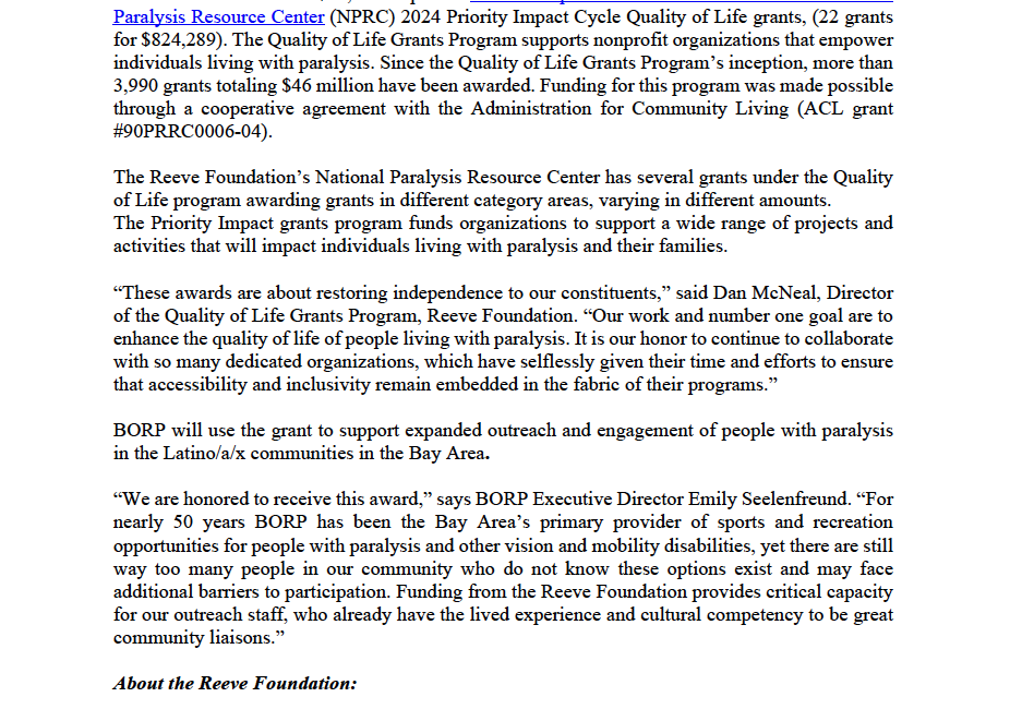 Image of a press release with the BORP logo